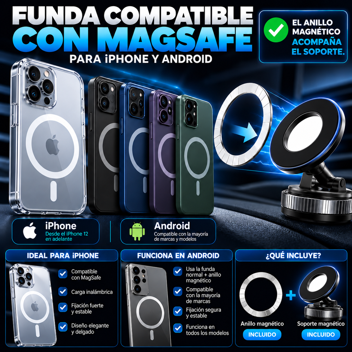 Magnety™ | Soporte Magnético para Celular con Rotación de 360°